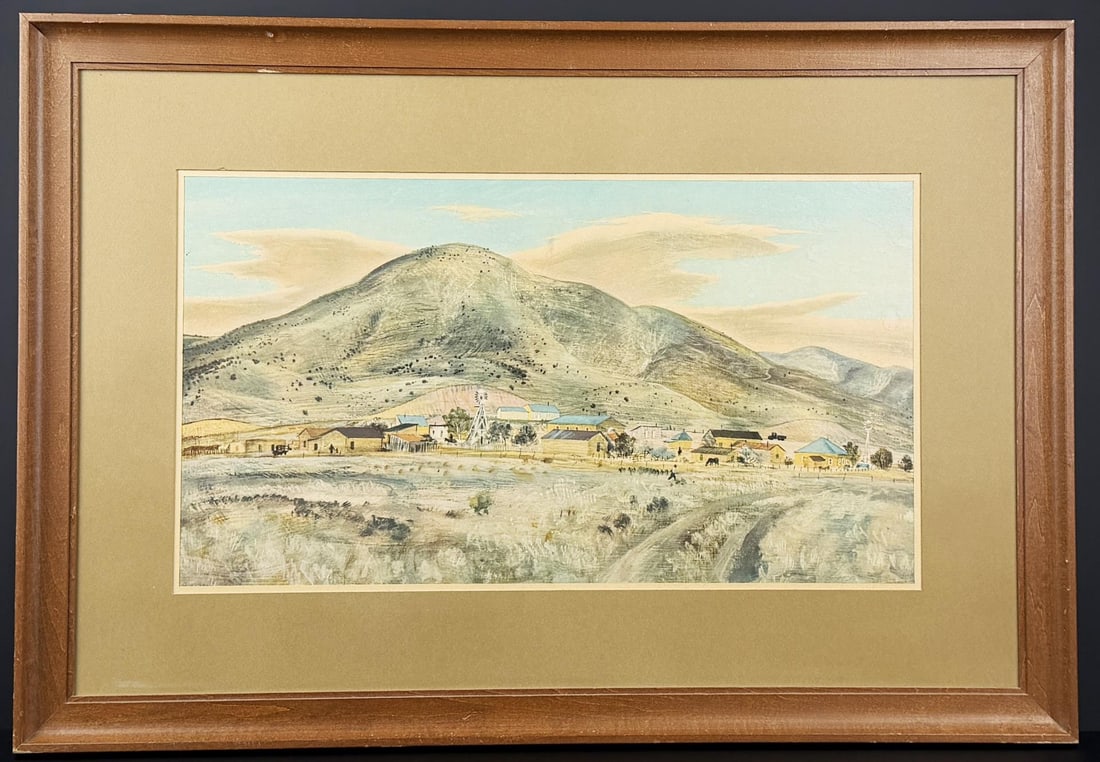 Peter Hurd Rancheria Print: 21" by 30 1/2" framed.