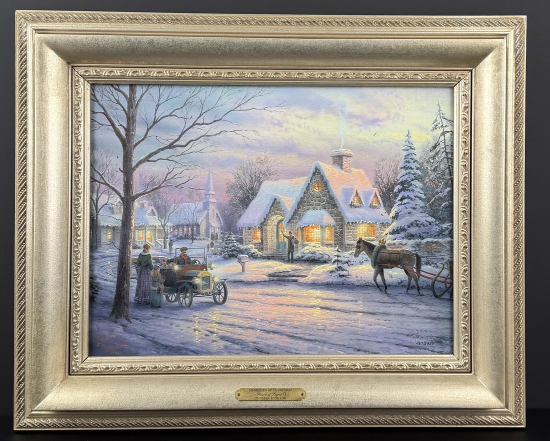 Memories of Christmas Thomas Kinkade Giclee: Season of Lights II. Signed and Numbered. 17 1/2" by 21 1/2" framed.