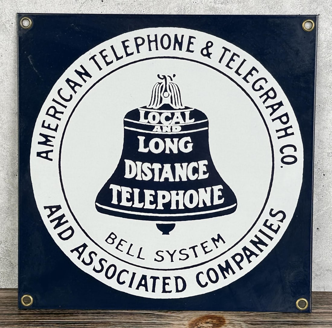 American Telephone & Telegraph Porcelain Sign: 8" by 8". Reproduction