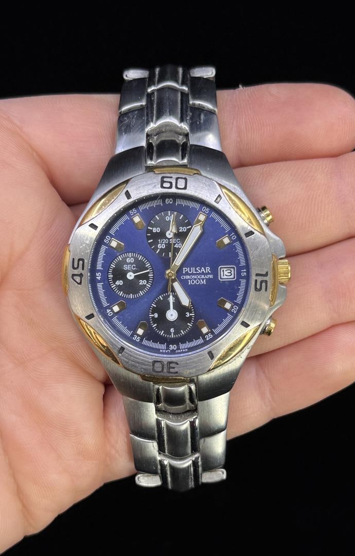 Seiko Pulsar 100m Chronograph Date Watch: Working.
