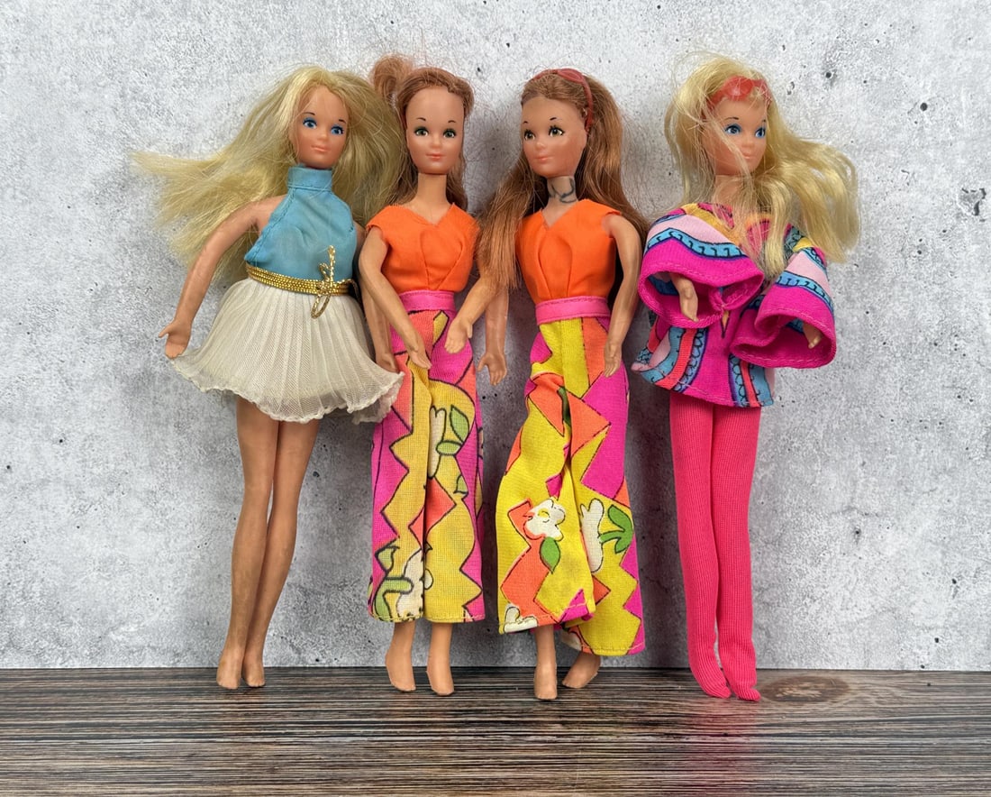 Group of 1970s Mattel Rock Flowers Dolls: Nice grouping. Each doll is approximately 6 1/2" tall. Some staining and markings on dolls as shown.