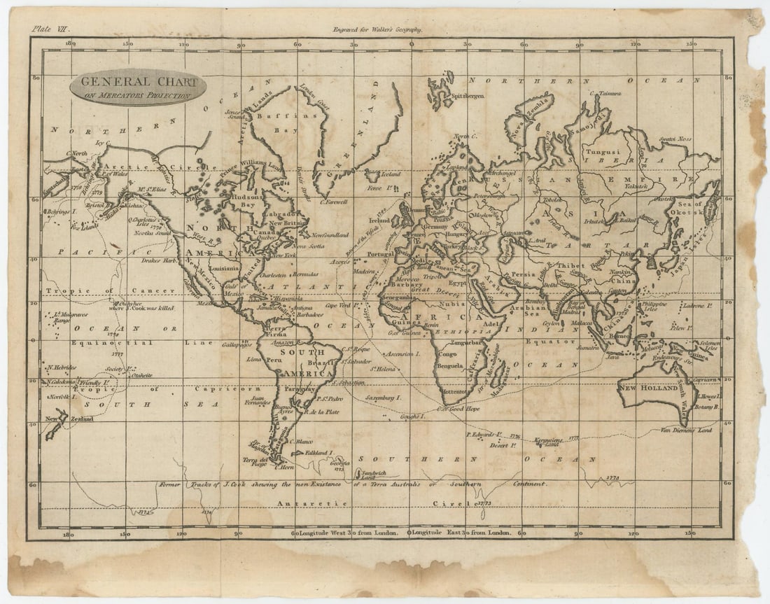 Walkers Geography 1795 Mercators Projection Map (1 of 7)