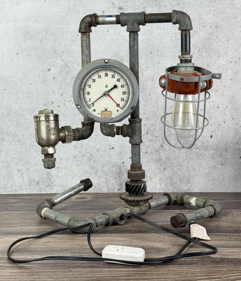 Industrial Found Object Pipe Fitting Lamp - 2