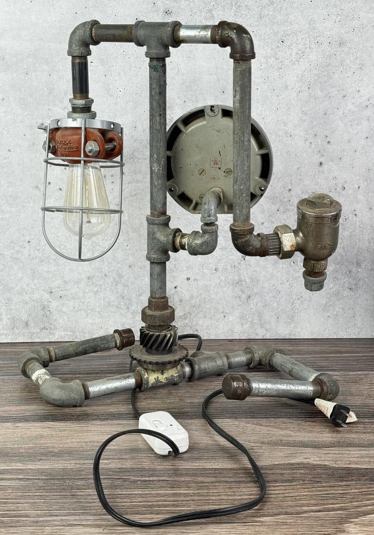 Industrial Found Object Pipe Fitting Lamp - 7