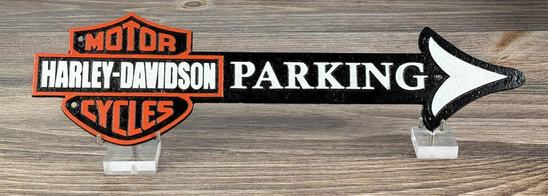Cast Iron Harley Davidson Motorcycle Parking Sign: 19 1/8" by 5 1/4"