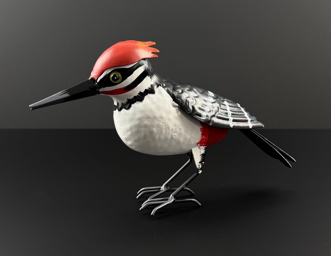 Decorative Tin Metal Garden Woodpecker Bird: 10" by 5 3/4" by 2 1/2"