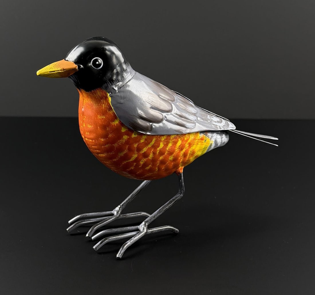 Decorative Tin Metal Garden Robin: 7 1/2" by 5 1/2" by 2 1/2"