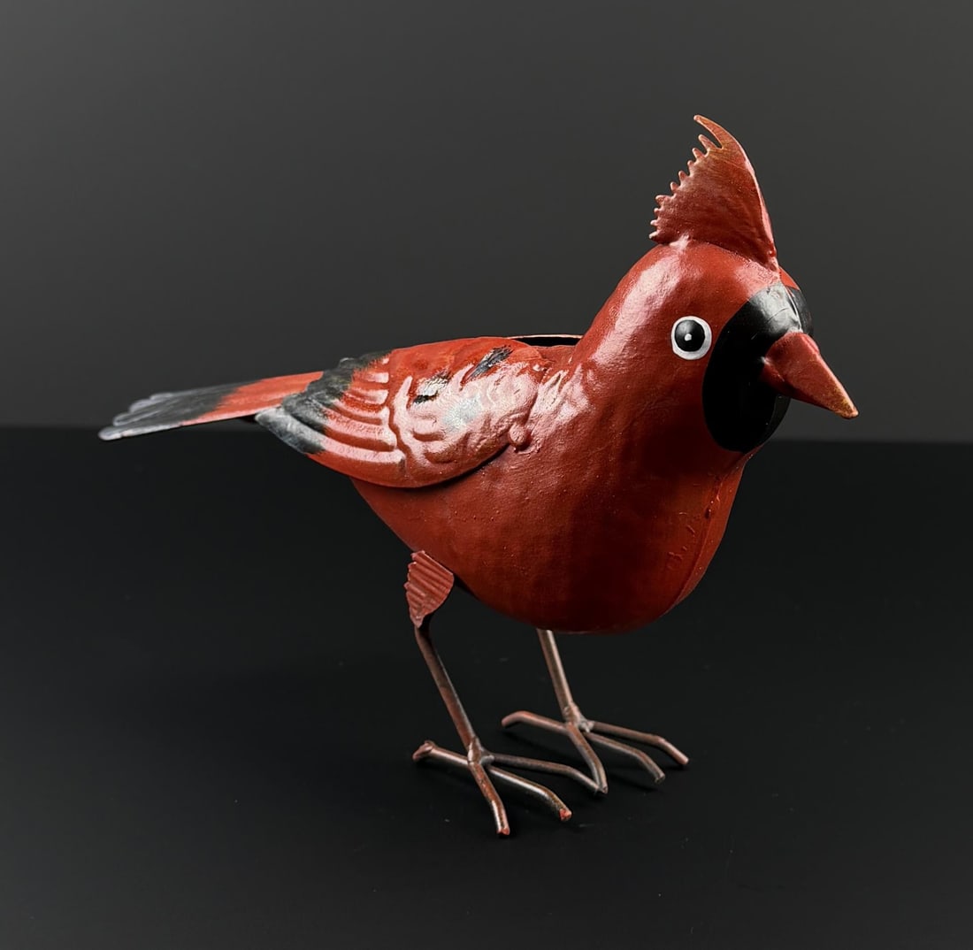 Decorative Tin Metal Garden Cardinal: 9 7/8" by 6 3/8" by 2 1/2"