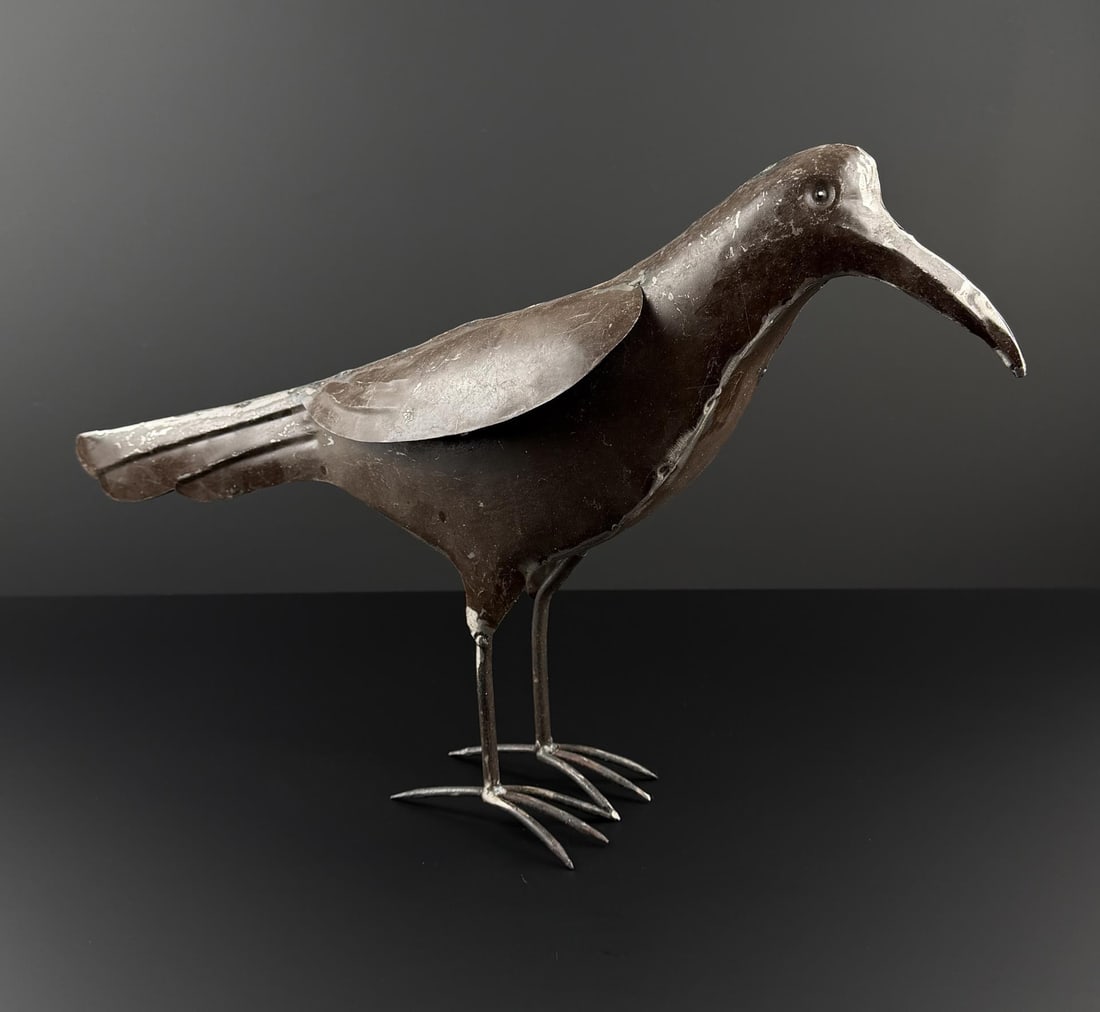 Decorative Tin Metal Garden Crow: 21" by 13" by 6"
