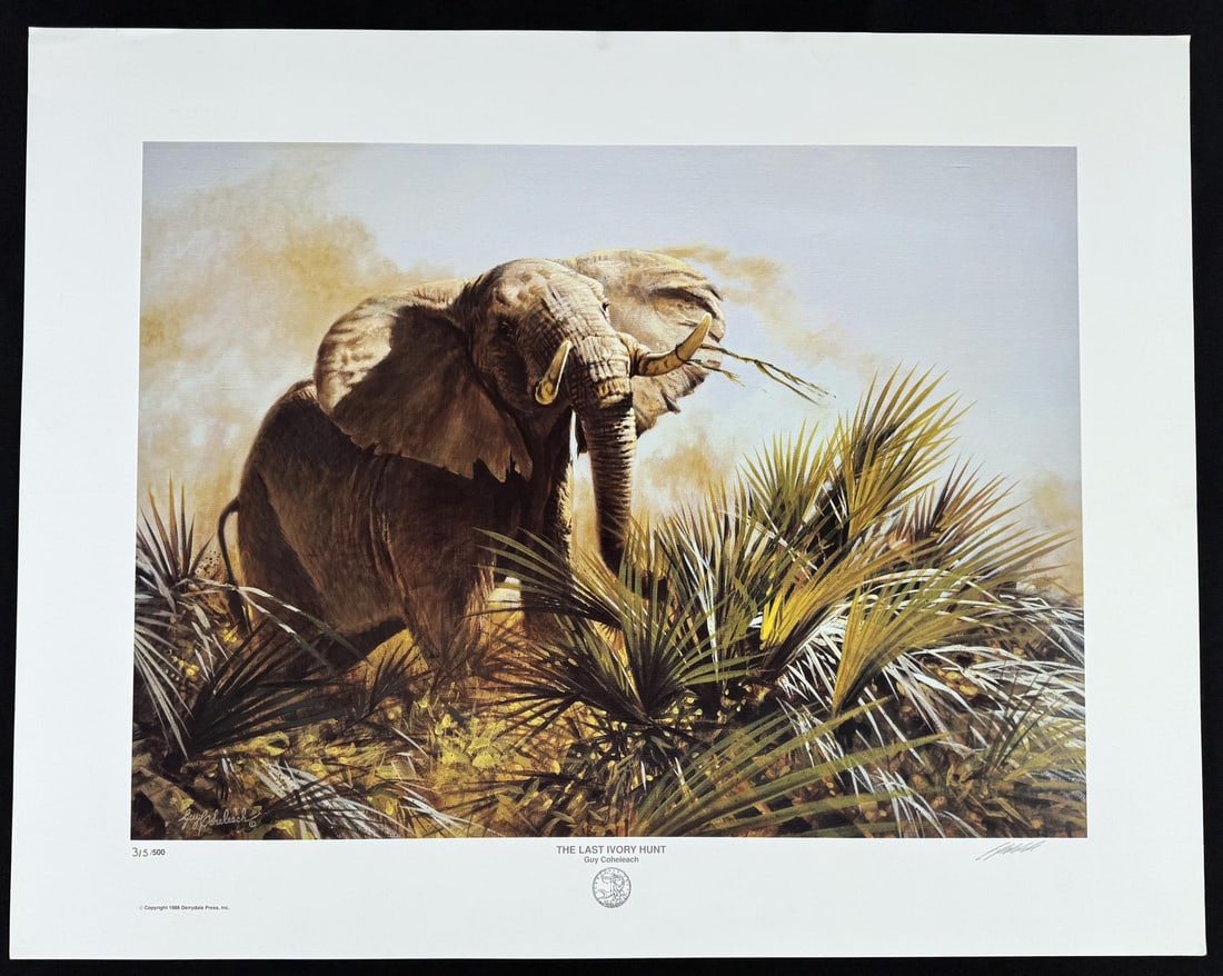 Guy Coheleach The Last Ivory Hunt: 24" by 30 1/2". Signed and Numbered.