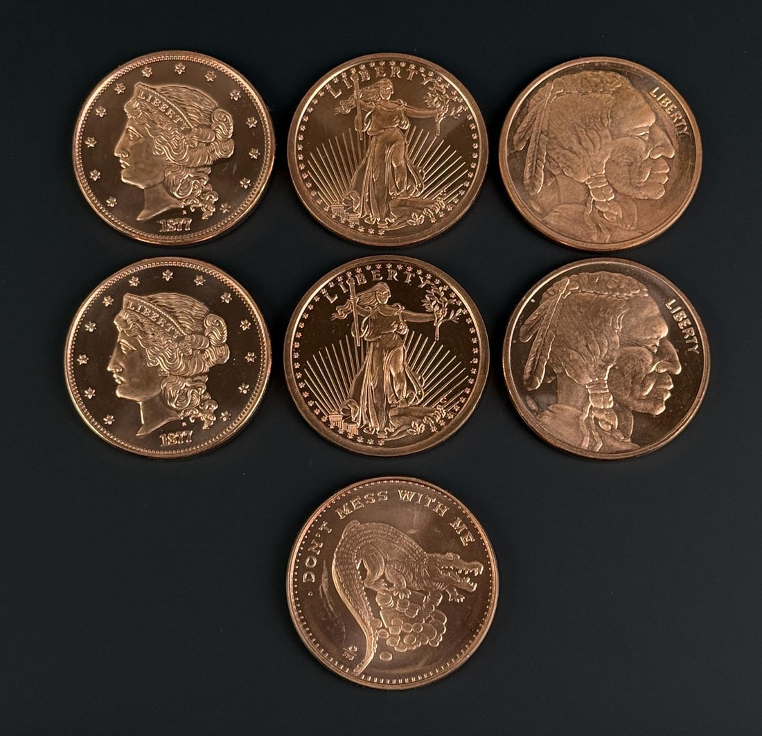 Collection of Minted Copper 1 Ounce Rounds: Nice group of 7.
