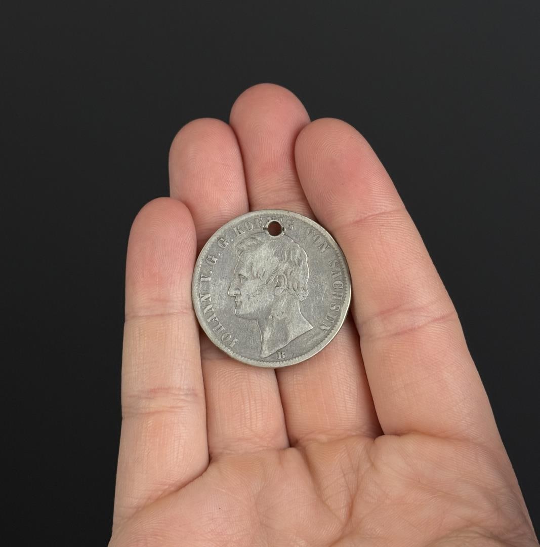 1874 B Johann Thaler Crown Coin: Saxony Albertine German States 90% silver.