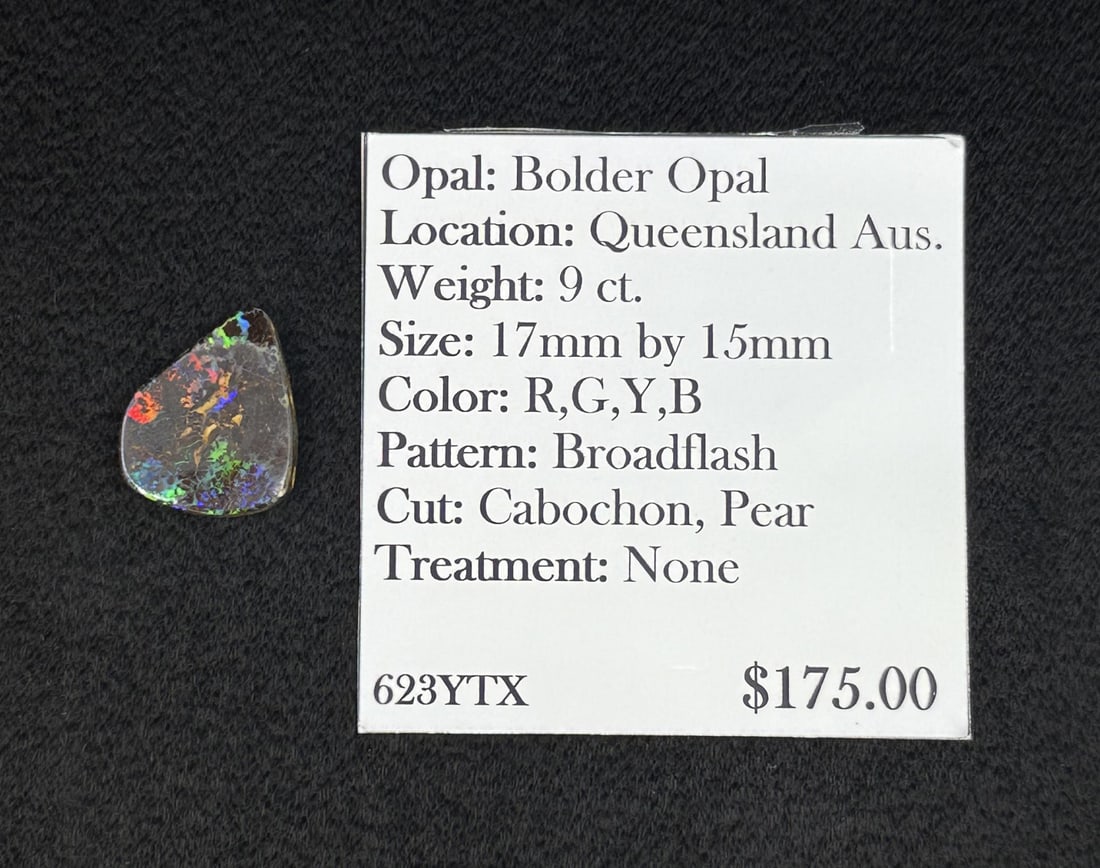8.95ct Boulder Opal Cabochon Gemstone: 3/8" by 5/8".