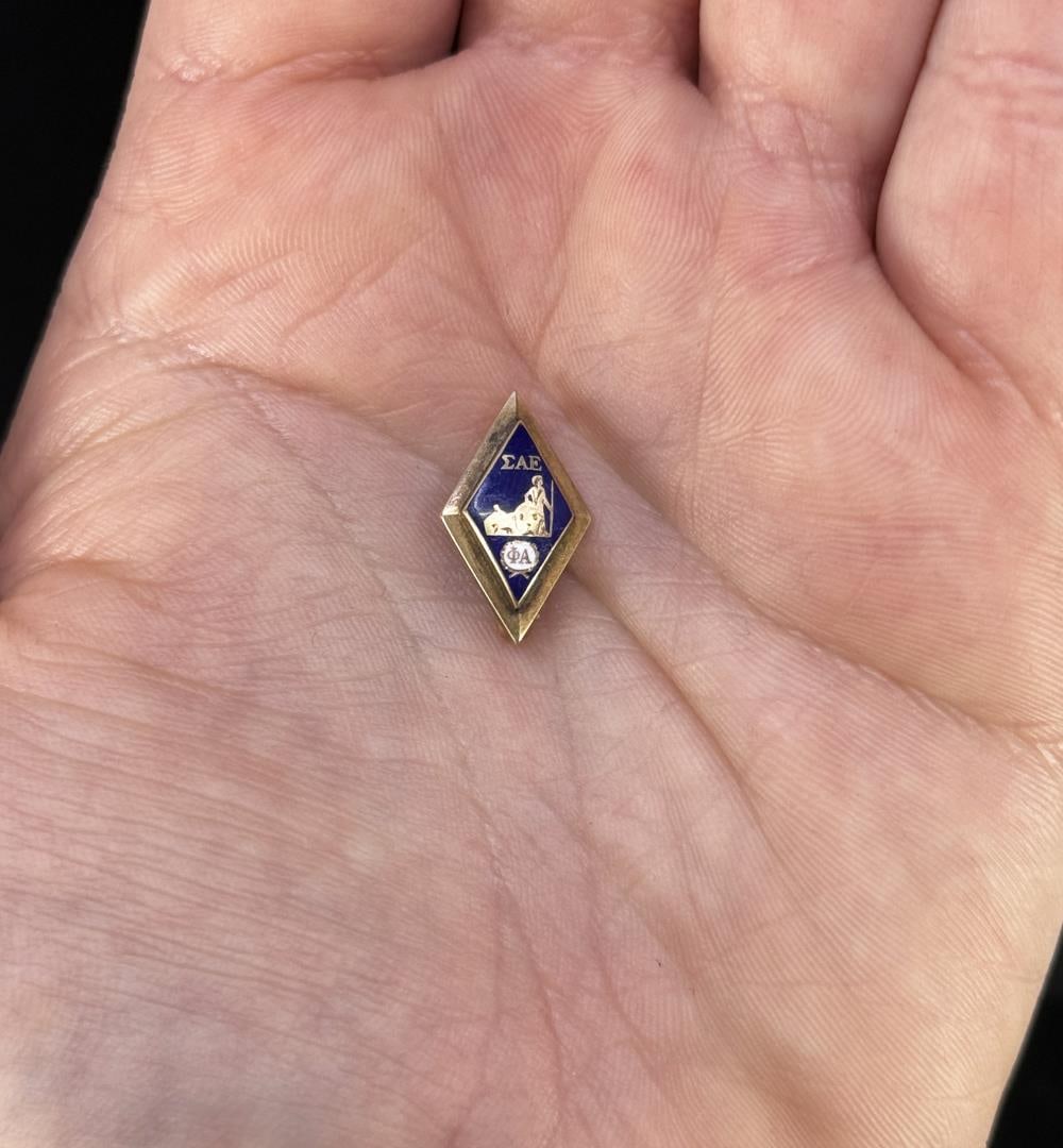 10K Gold Sigma Alpha Epsilon Pin: 2.54 grams. 3/4" long.