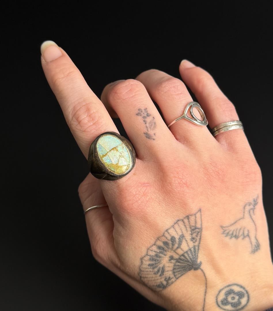 Australian Boulder Opal Sterling Silver Ring: Size 7. 10 grams.