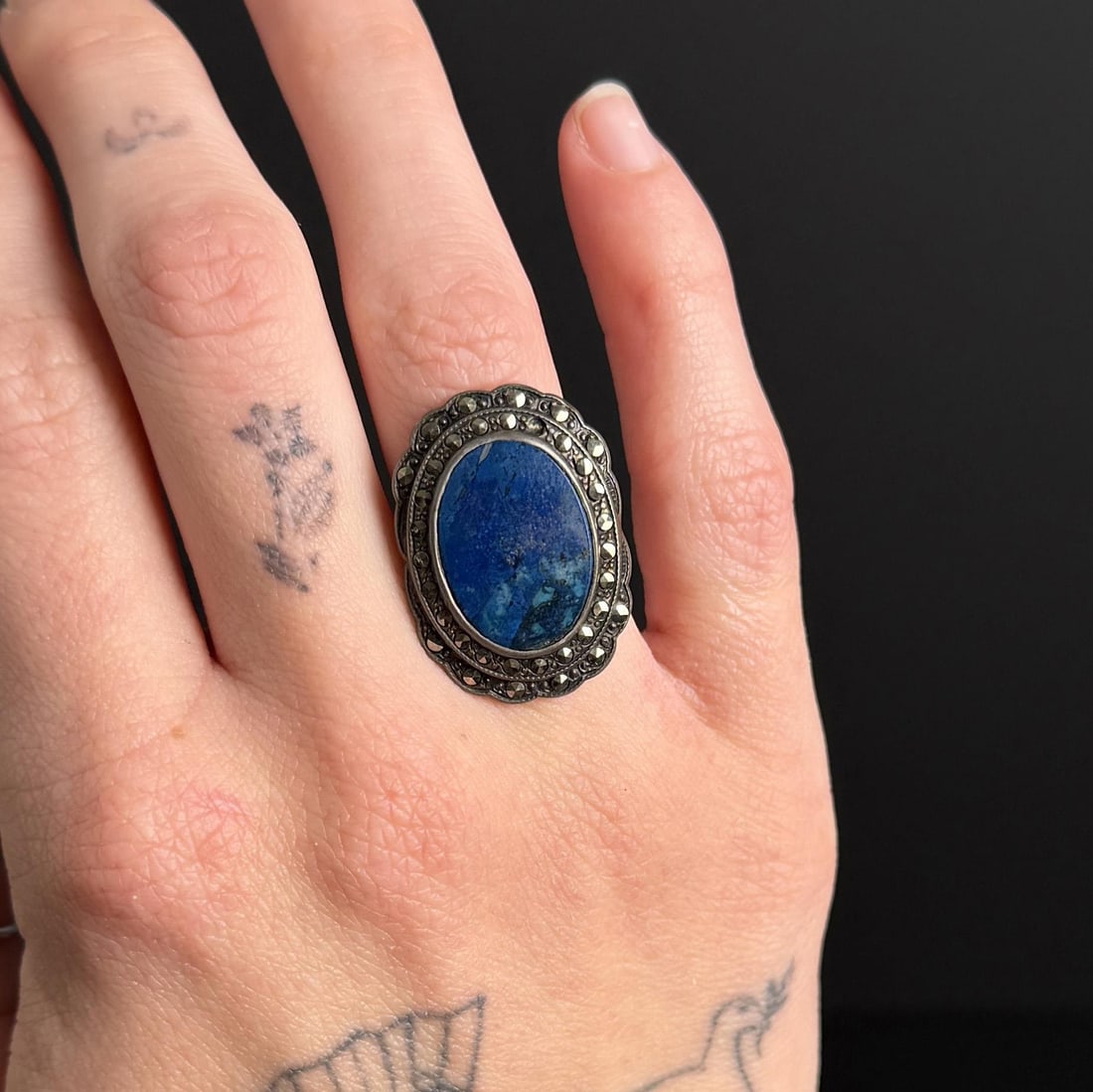 Lapis Lazuli Sterling Silver Marcasite Ring (1 of 7)