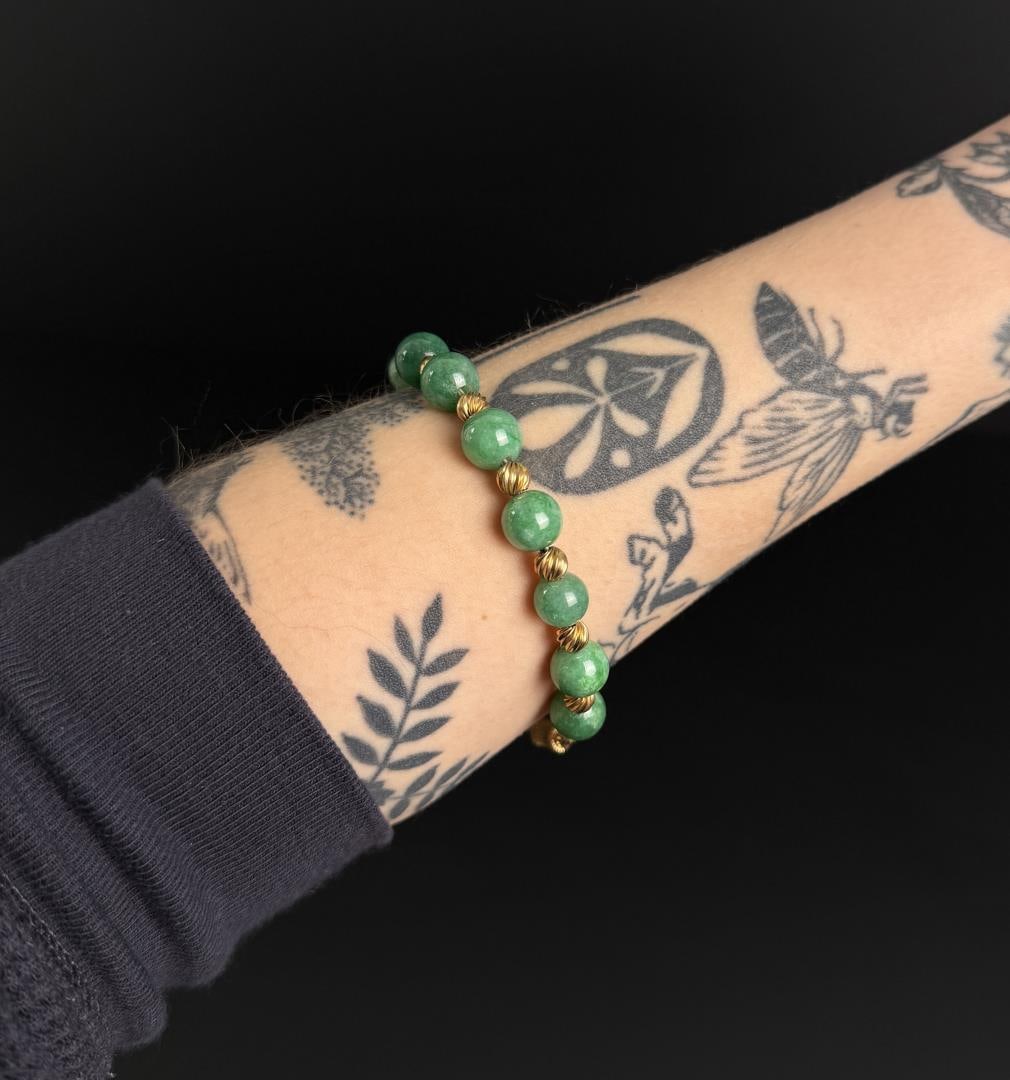Chinese 14K Gold Jadeite Jade Bracelet (1 of 5)