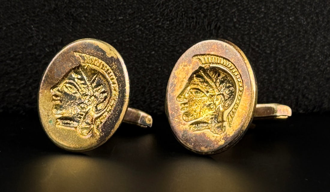 Sterling Silver Roman Centurion Soldier Cuff Links: 7/8" by 7/8" each. 14.1 grams.