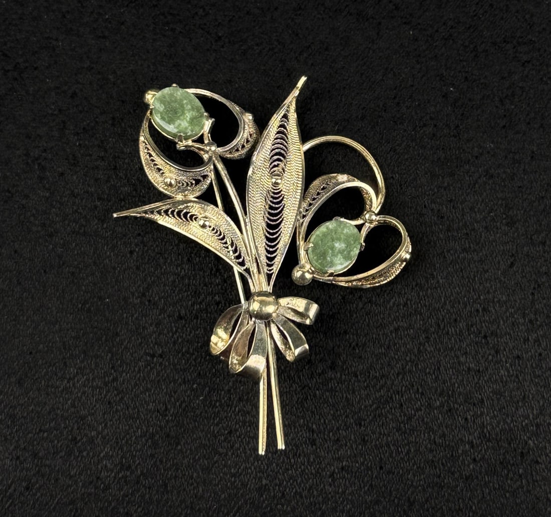 Sorento Sterling Silver Filigree Jade Brooch (1 of 4)