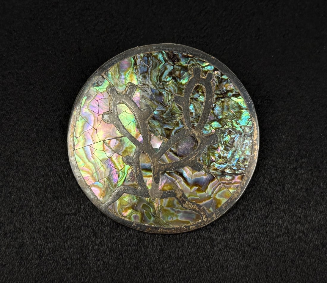 Taxco Sterling Silver JPN Cactus Abalone Brooch (1 of 5)
