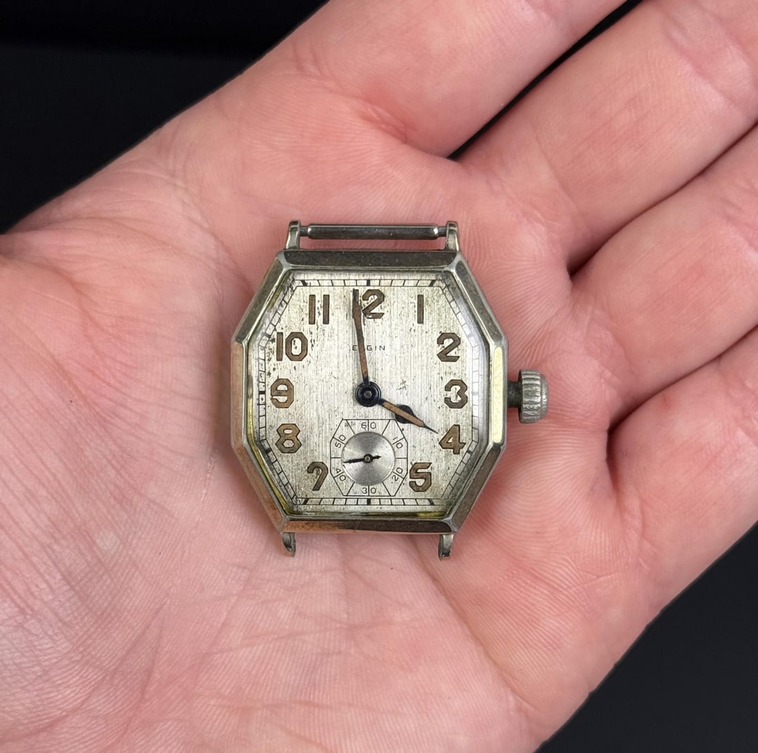 Art Deco Elgin Octagon Tank Watch Military Lume: Working.