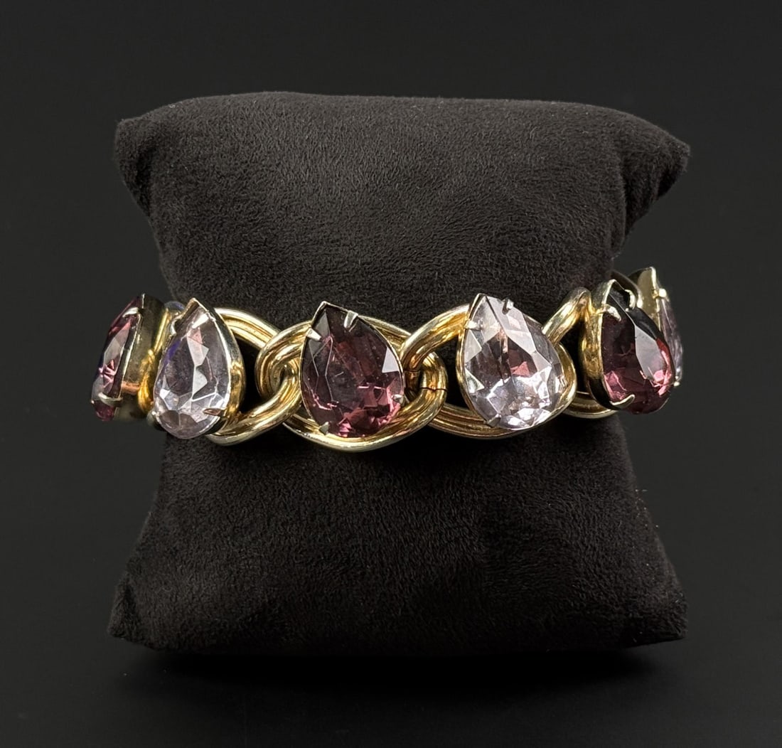 Rhinestone Link Costume Jewelry Bracelet: 6 7/8" open.