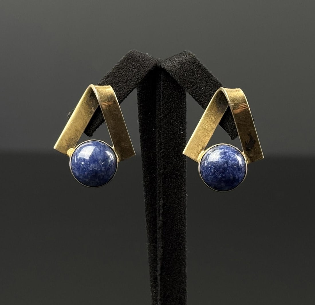 Sterling Silver Sodalite Earrings: 1" by 7/8". 7.37 grams.