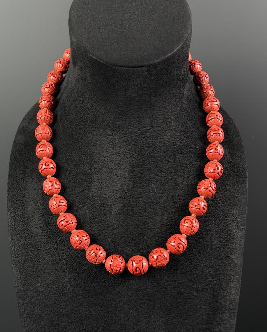 Chinese Red Cinnabar Necklace (1 of 4)
