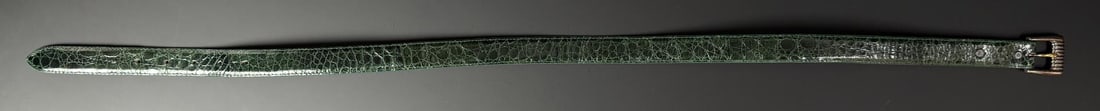 Jeff Degan Flemings Green Alligator Belt: Size 30. Made in USA. Jeff Deegan sterling silver belt buckle, made in 1998. Brand is Flemings West End.