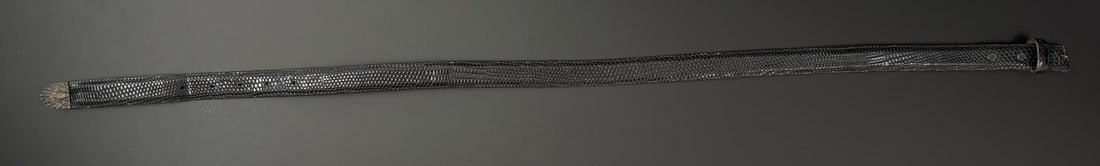 Jeff Degan Flemings Black Lizard Belt: Size 30. Made in USA. Sterling silver tip, missing belt buckle. Brand is Flemings West End