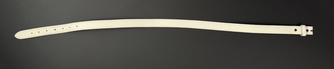 Jeff Degan Flemings White Lizard Belt: Size 30. Missing belt buckle. Made in USA. Brand is Flemings West End