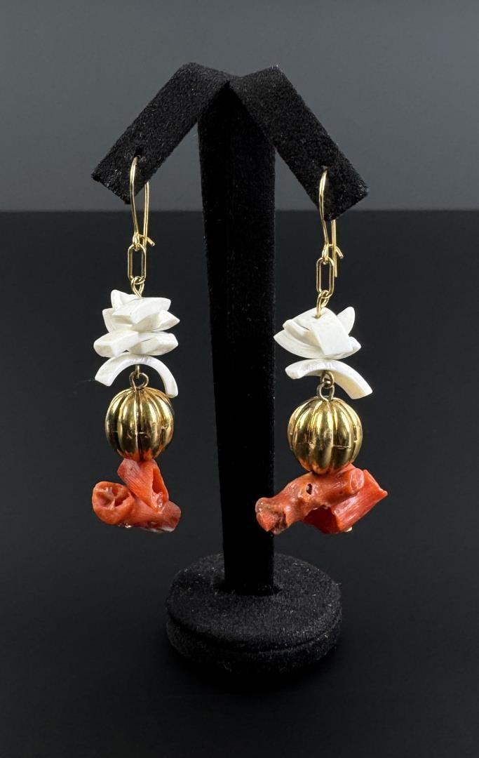 Chinese Red Branch Coral Earrings: 1 3/4" long.