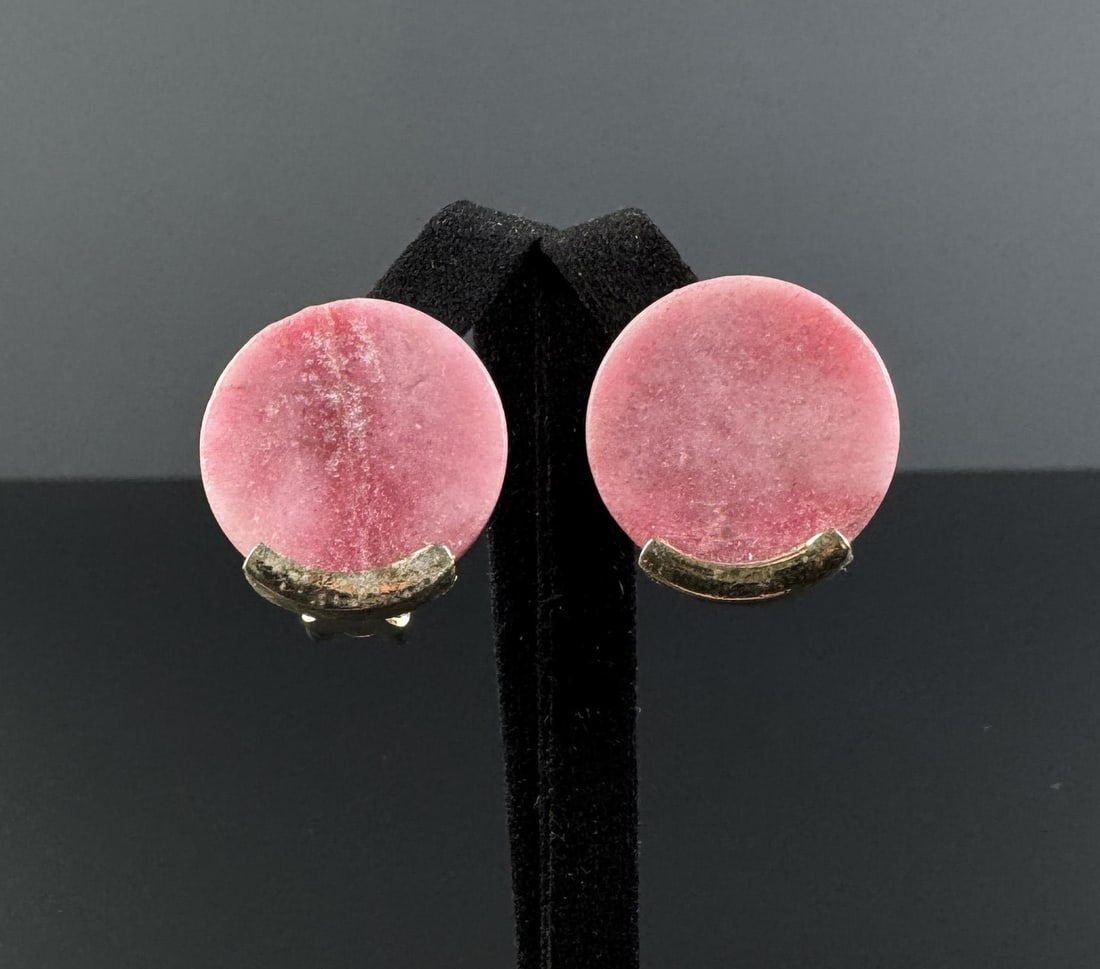 Swoboda Rhodonite Earrings: 7/8" diameter.