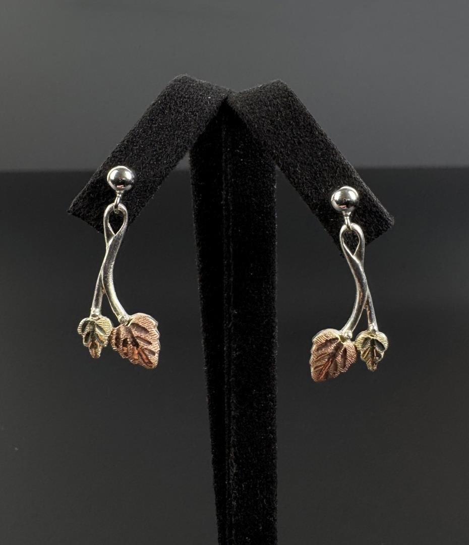 Sterling Silver Black Hills Gold Earrings: 2.2 grams. 1" long.
