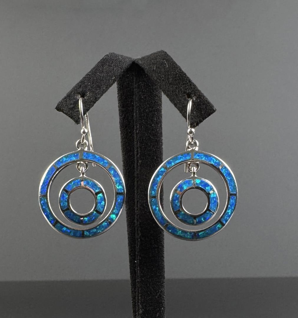 Sterling Silver Blue Fire Opal Earrings (1 of 4)