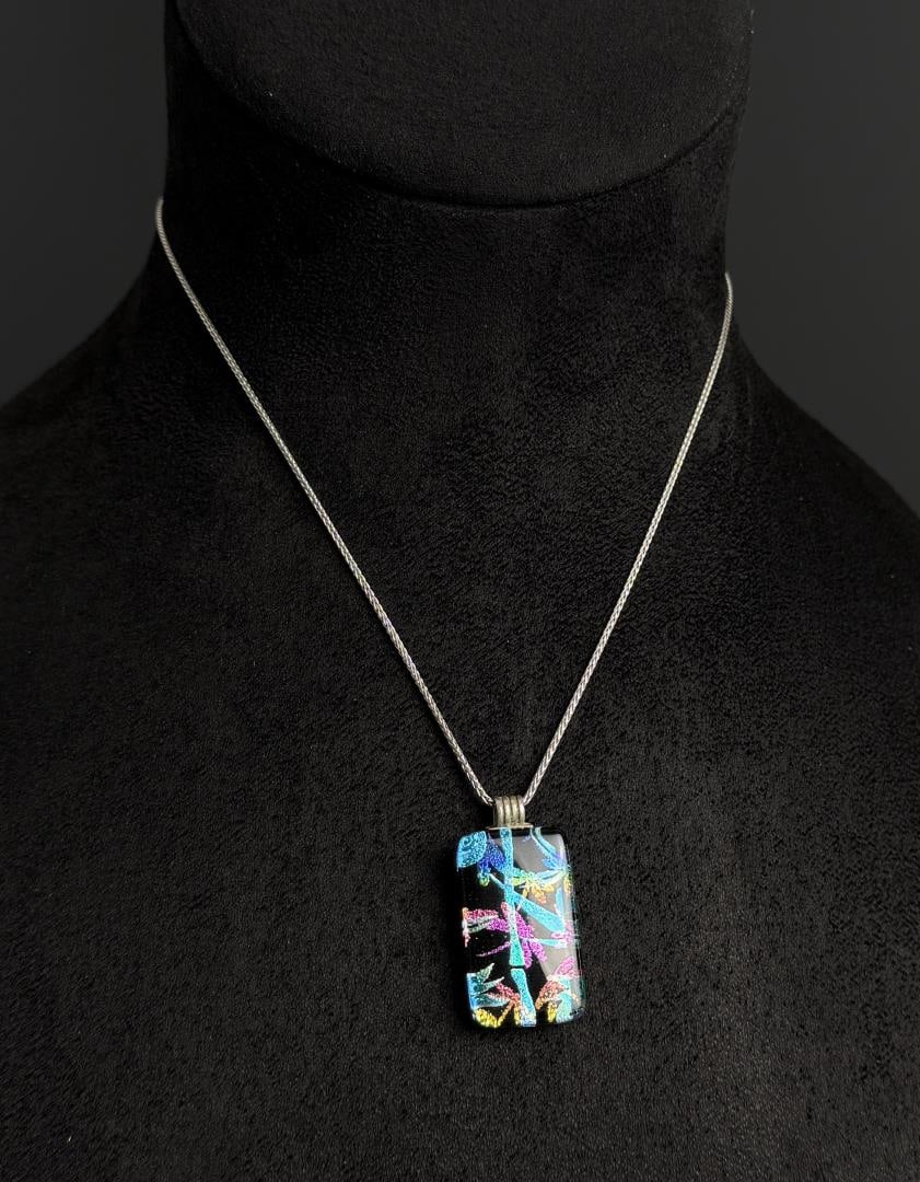 Sterling Silver Dichroic Glass Necklace: 9 1/2" long as displayed. 12.7 grams