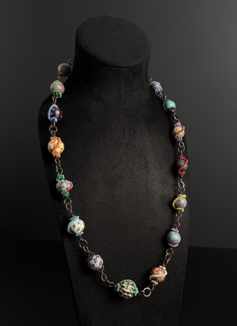 Custom Made Clay Pattern Ball Necklace: 17" long as displayed.