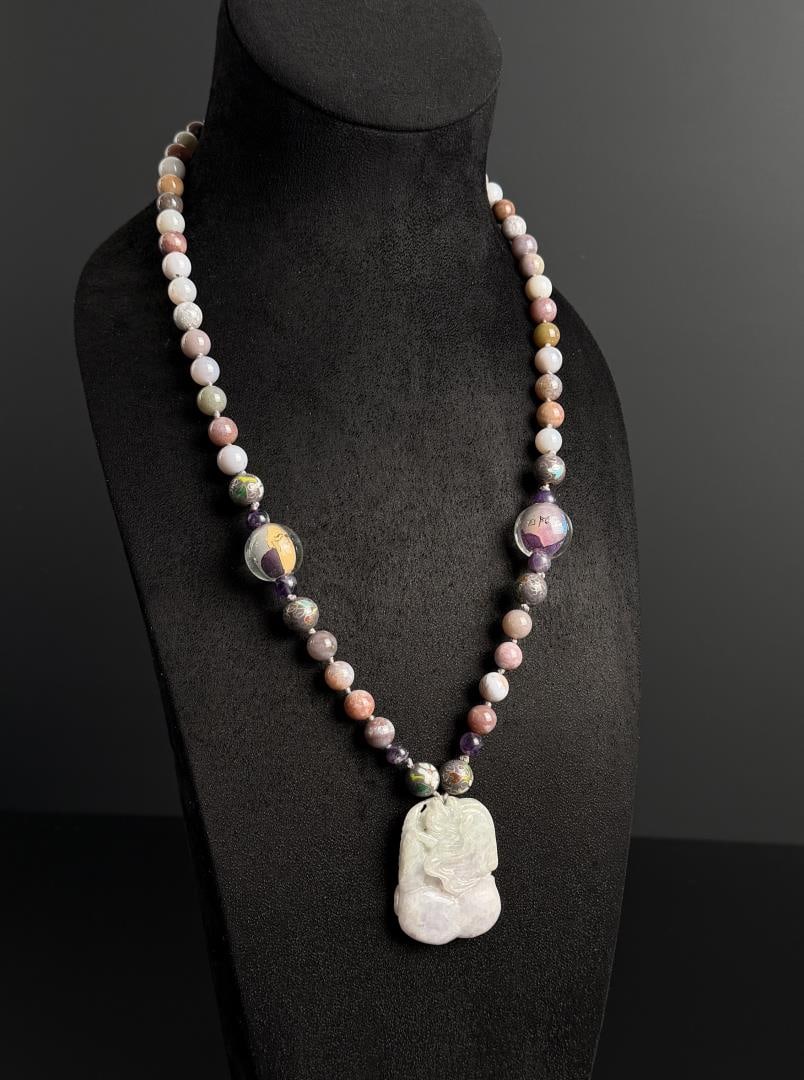 Chinese Carved White Hetian Jade Necklace (1 of 4)