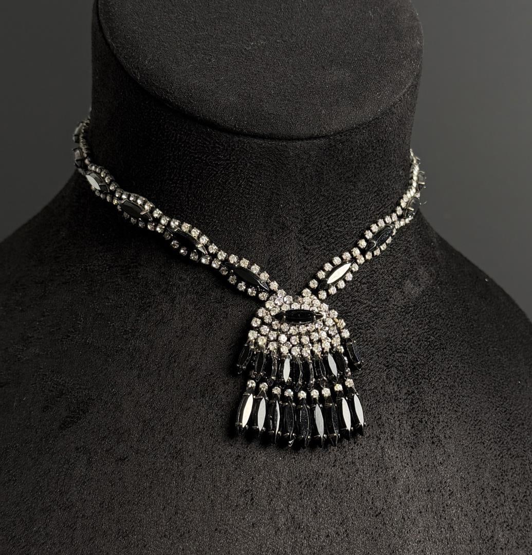 Kramer Rhinestone Costume Jewelry Necklace: 8 1/2" long as displayed.