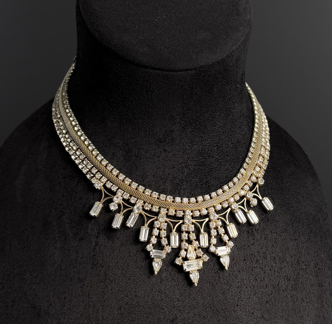 Hobe Rhinestone Costume Jewelry Necklace: 9 1/2" long as displayed.