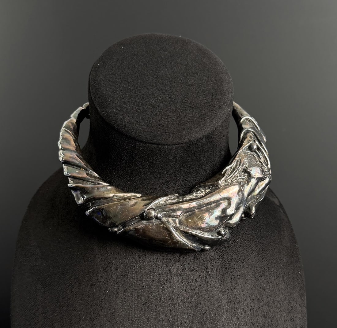 Electroform .999 Silver Nude Art Nouveau Necklace: 101 grams. 8" long as displayed.