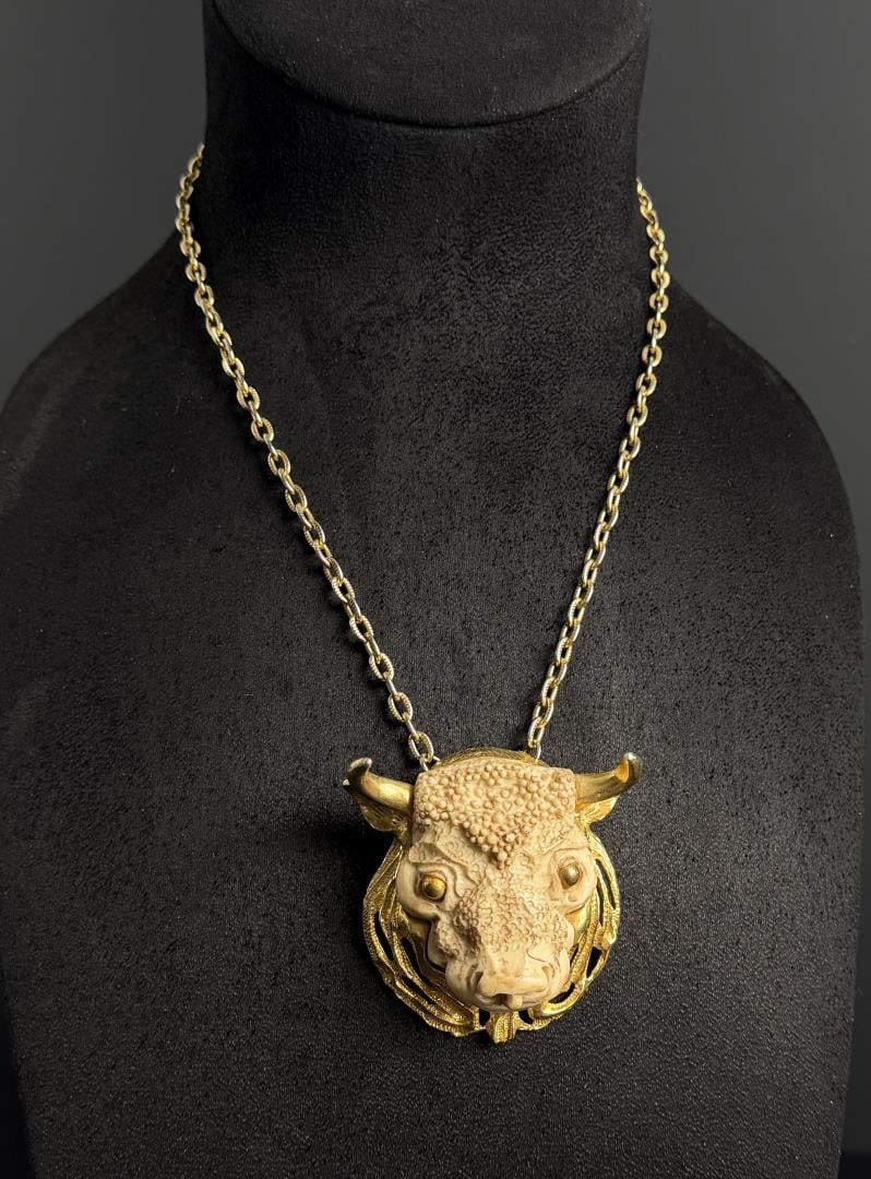 Razza Zodiac Taurus Bull Necklace: 12" long as displayed.