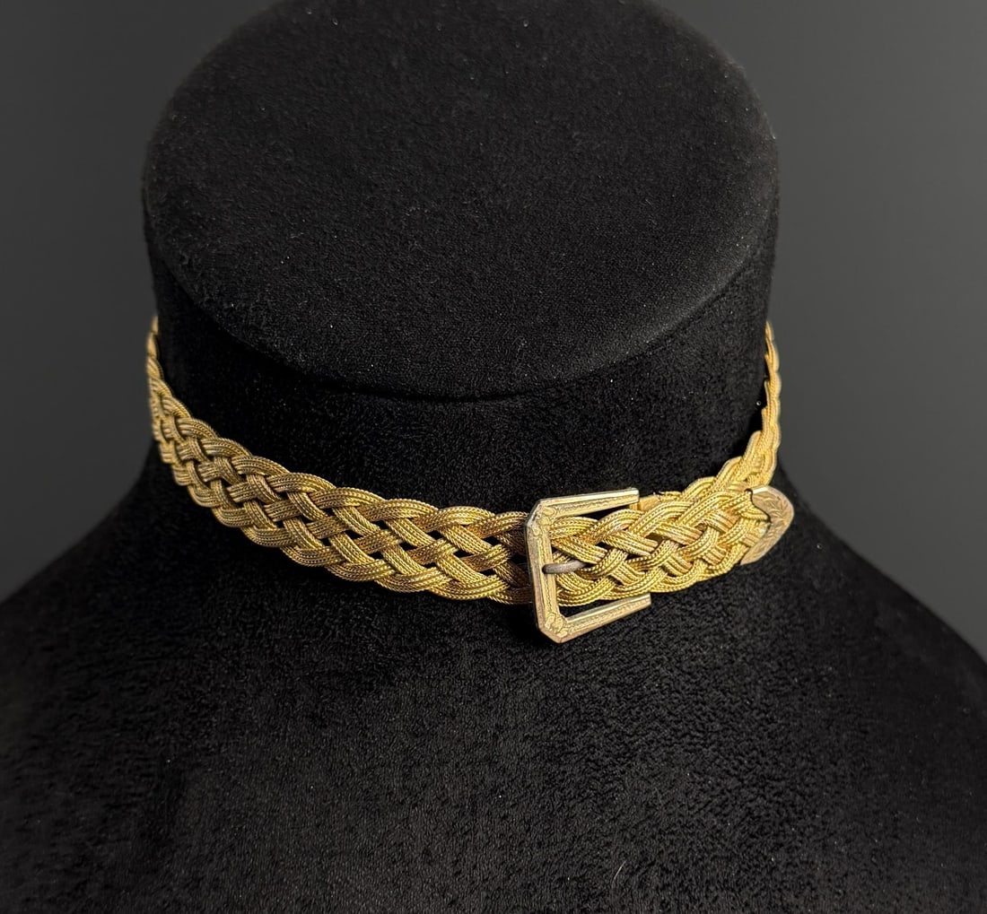 Victorian Gold Filled Belt Choker Necklace: 15 3/4" long open. 28.18 grams.