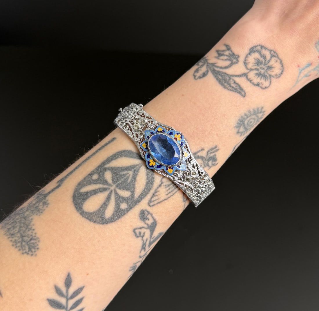 Art Deco Sterling Silver Paste Filigree Bracelet (1 of 5)