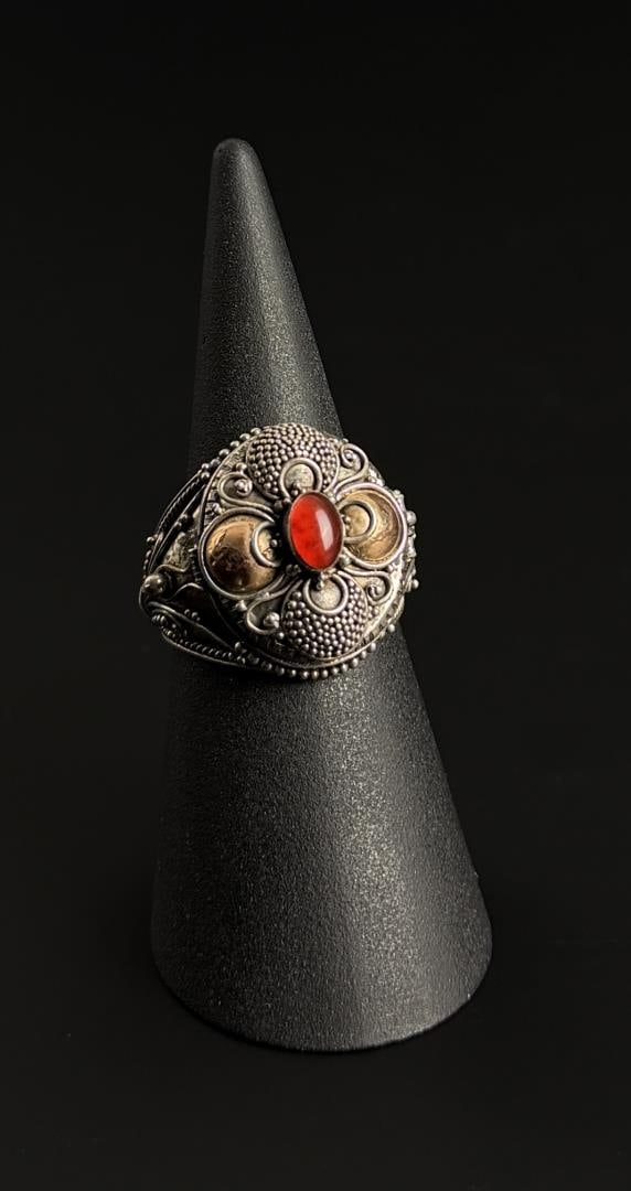 Sterling Silver Carnelian Poison Ring: Size 7 1/2. 6.1 grams