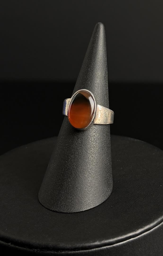 Sterling Silver Carnelian Ring: Signed and Dated 1976. Size 7. 5.8 grams