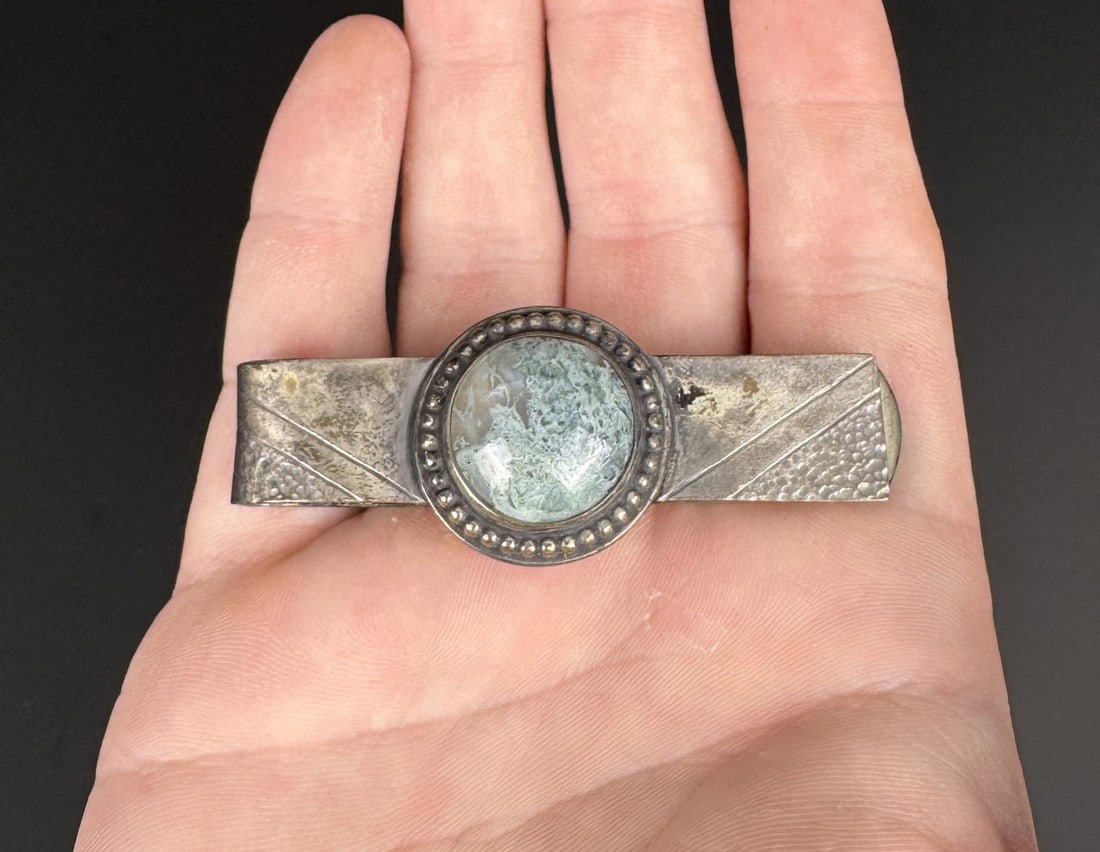 Moss Agate Sterling Silver Money Clip: 2 1/2" long. 28.18 grams