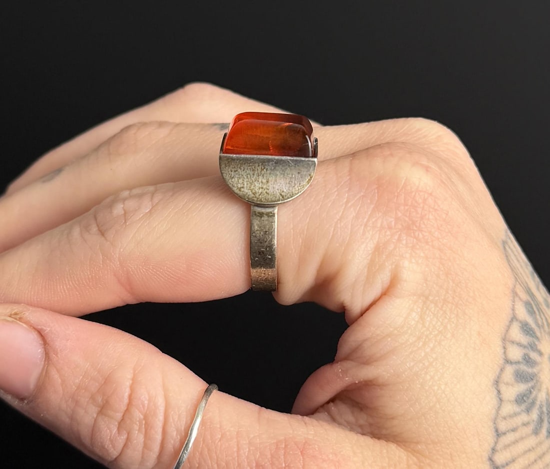 .830 Silver Baltic Amber Ring - 5