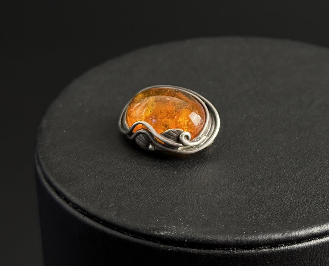 Baltic Amber Sterling Silver Brooch: 7/8" Long. 3.5 grams.