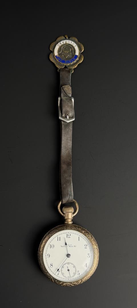 Antique Waltham Model 1888 Pocket Watch: 16s, 7j, made in 1892. State of Colorado Fob. Not working.